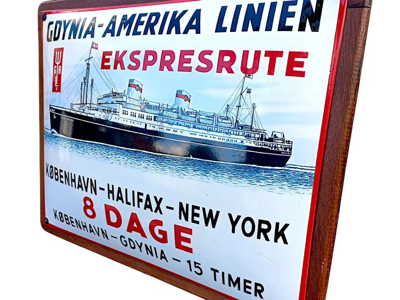 Billede 3 - Stort retro emaljeskilt Gdynia-Amerika Linien