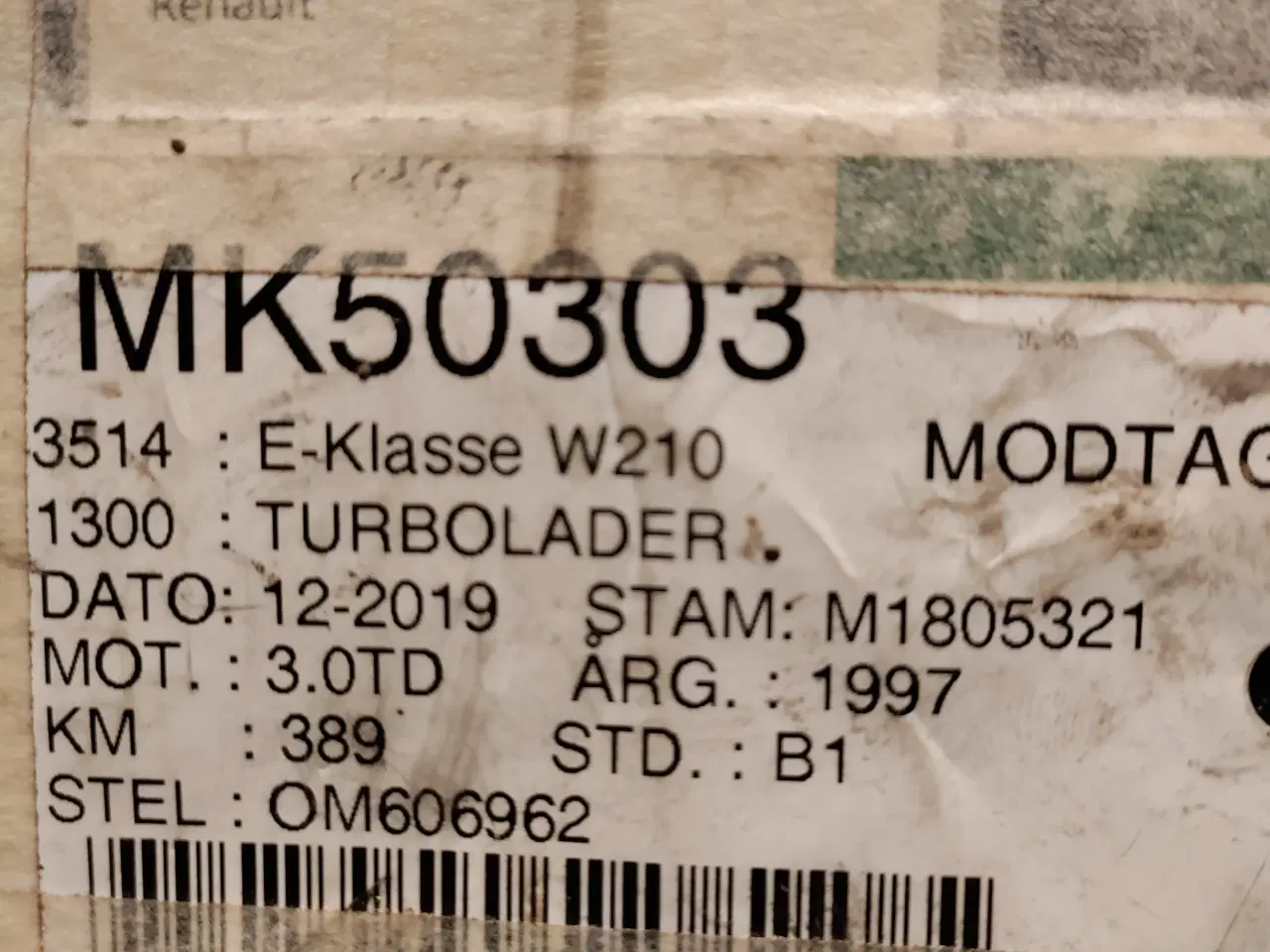 Billede 1 - Turbo til Mercedes W210-3,0-177 HK