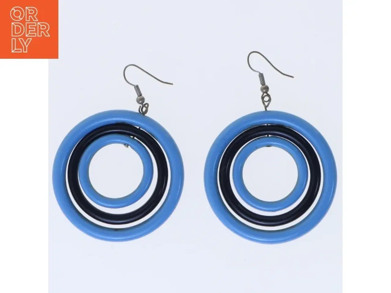 Billede 1 - Runde øreringe med blå og sorte cirkler (str. Ø. 50 mm. længde. 70 mm)