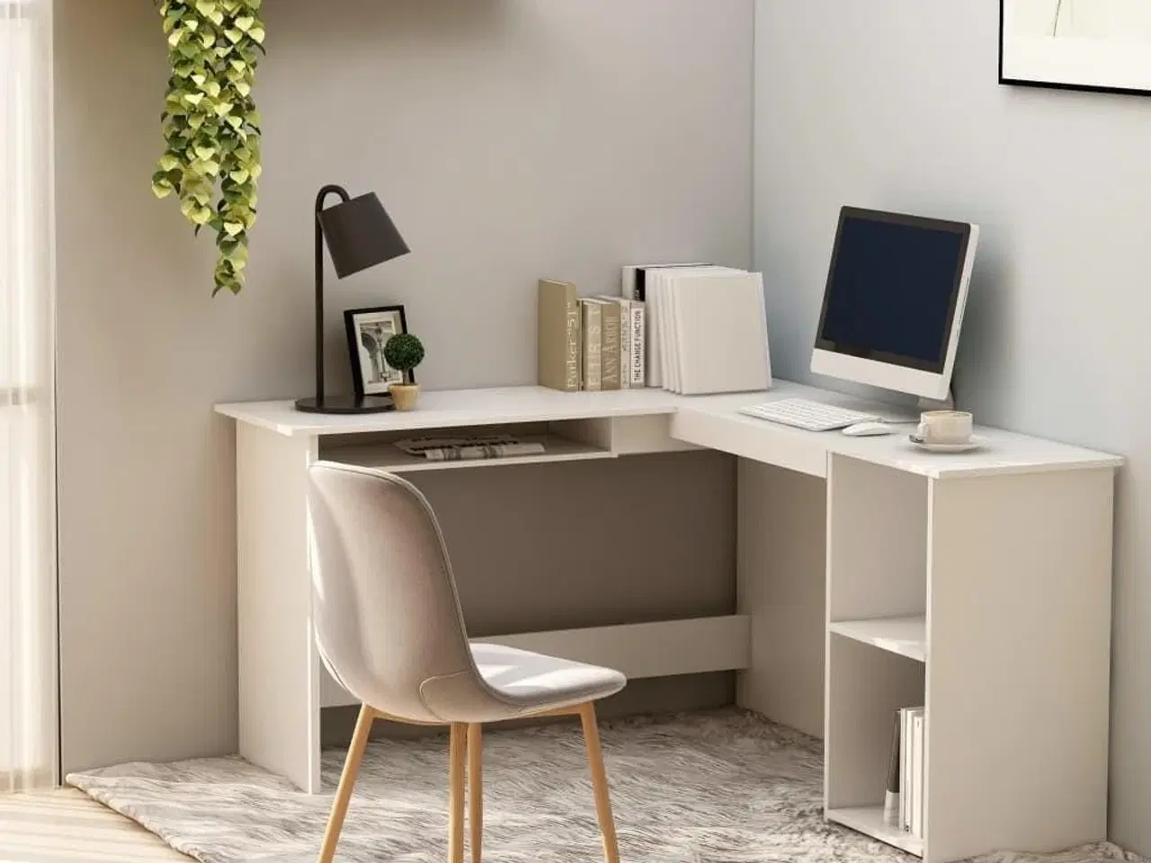 Billede 1 - L-formet skrivebord 120x140x75 cm konstrueret træ hvid