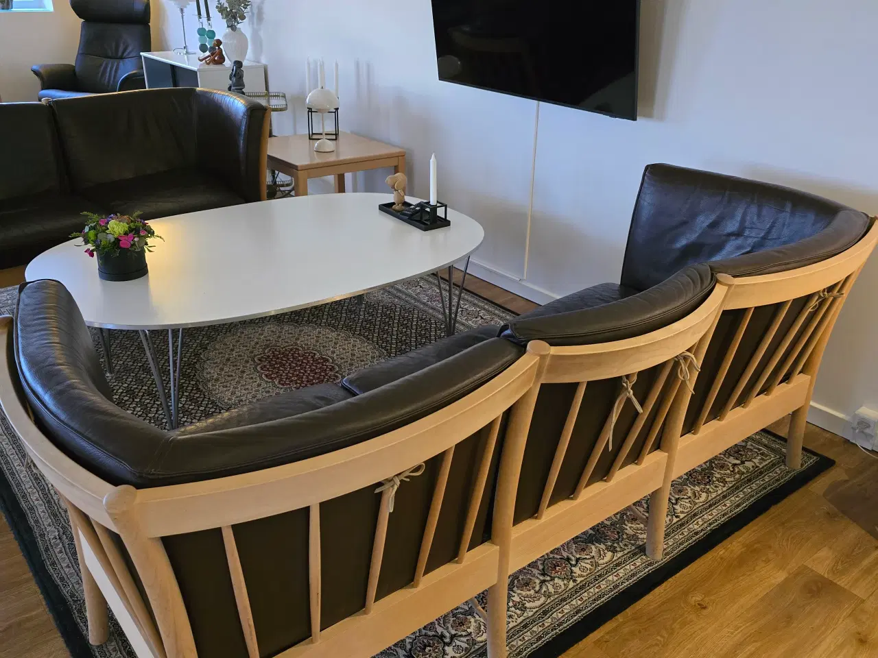 Billede 3 - Mørkebrun læder sofagruppe