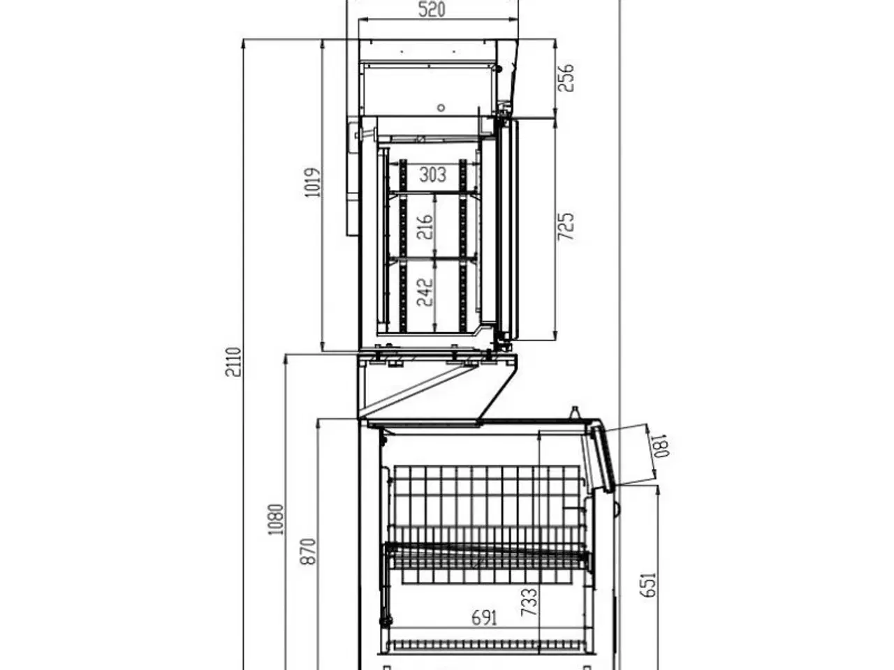 Billede 2 - Kummefryser + kølereol – sort – 2104x890x2110 mm