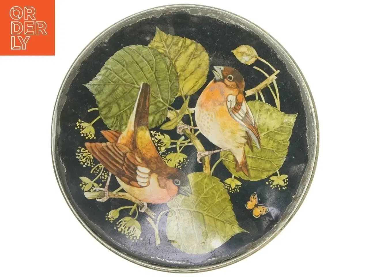 Billede 5 - Rund dåse med fuglemotiv (str. Ø 23,5 cm højde 10,5 cm)