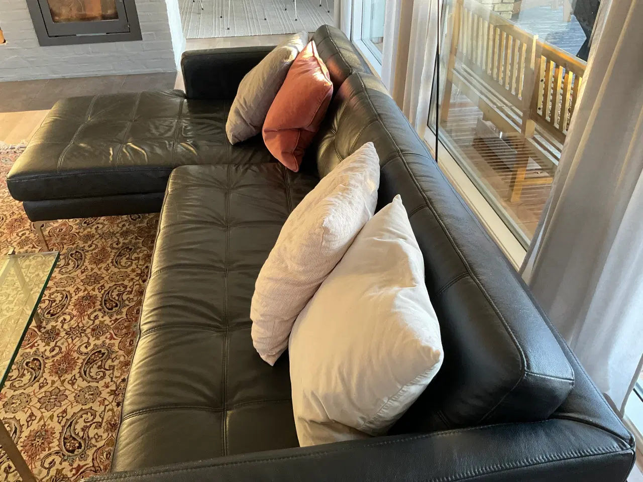 Billede 2 - Sort lædersofa m/chaiselong