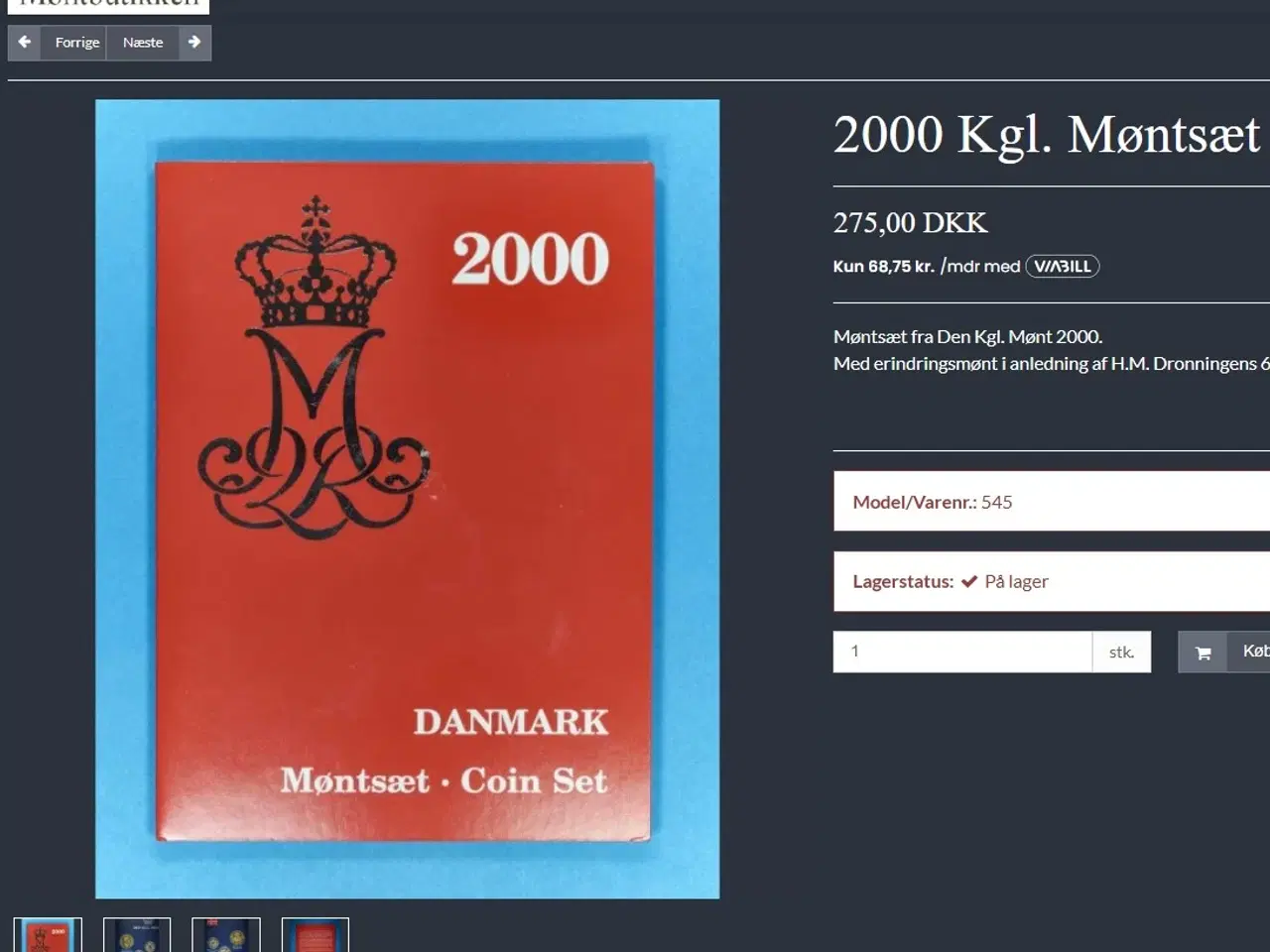 Billede 3 - DET KGL MØNTSÆT 2000 Med 60 Års 20 kr!