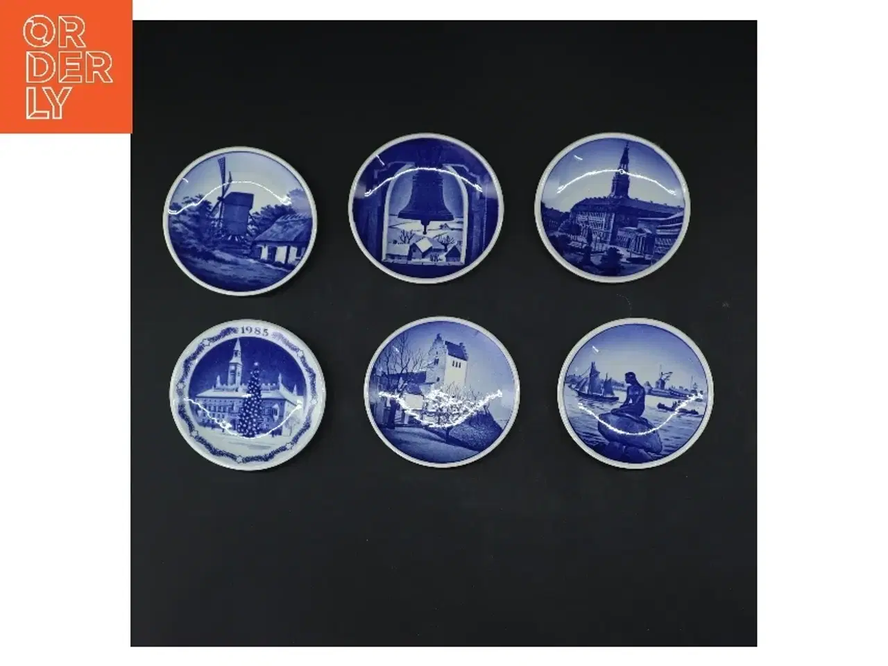 Billede 1 - Sæt af seks danske årsplatter fra Denmark (str. 6 stk Ø 8,5 cm)