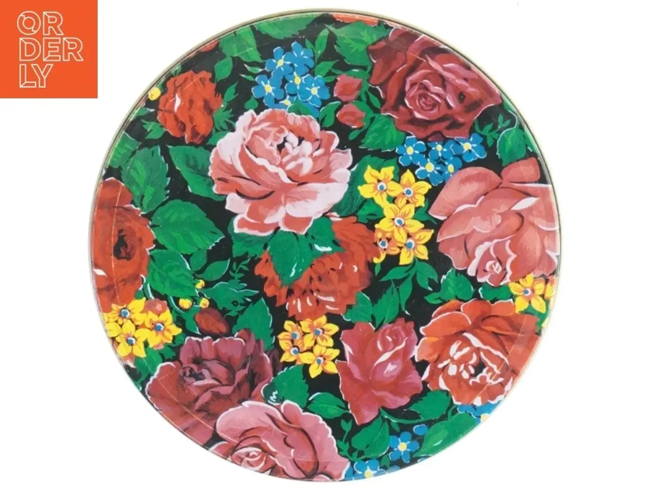Billede 4 - Rund vintage metal dåse med blomstermotiv (str. Ø 18 cm)