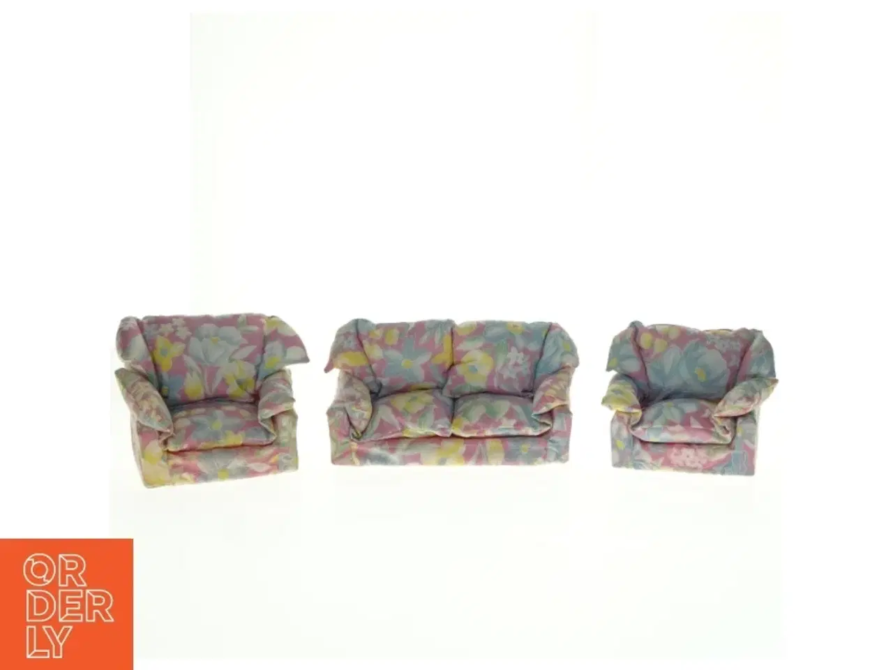 Billede 1 - Blomstret sofa sæt til barbiedukker (str. 22 x 9 cm og 12 x 9 cm)