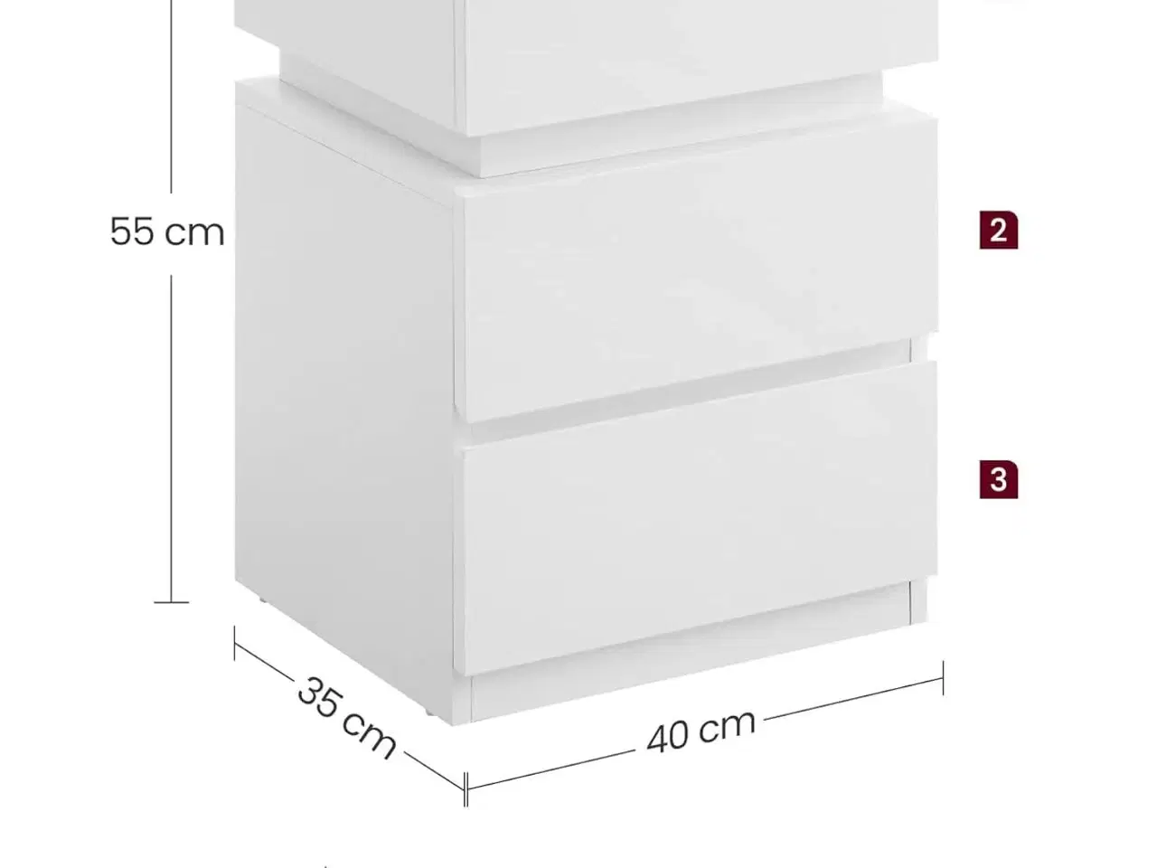 Billede 4 - Sengebord med LED-lys 3 skuffer, moderne, 35 × 40 × 55 cm, hvid