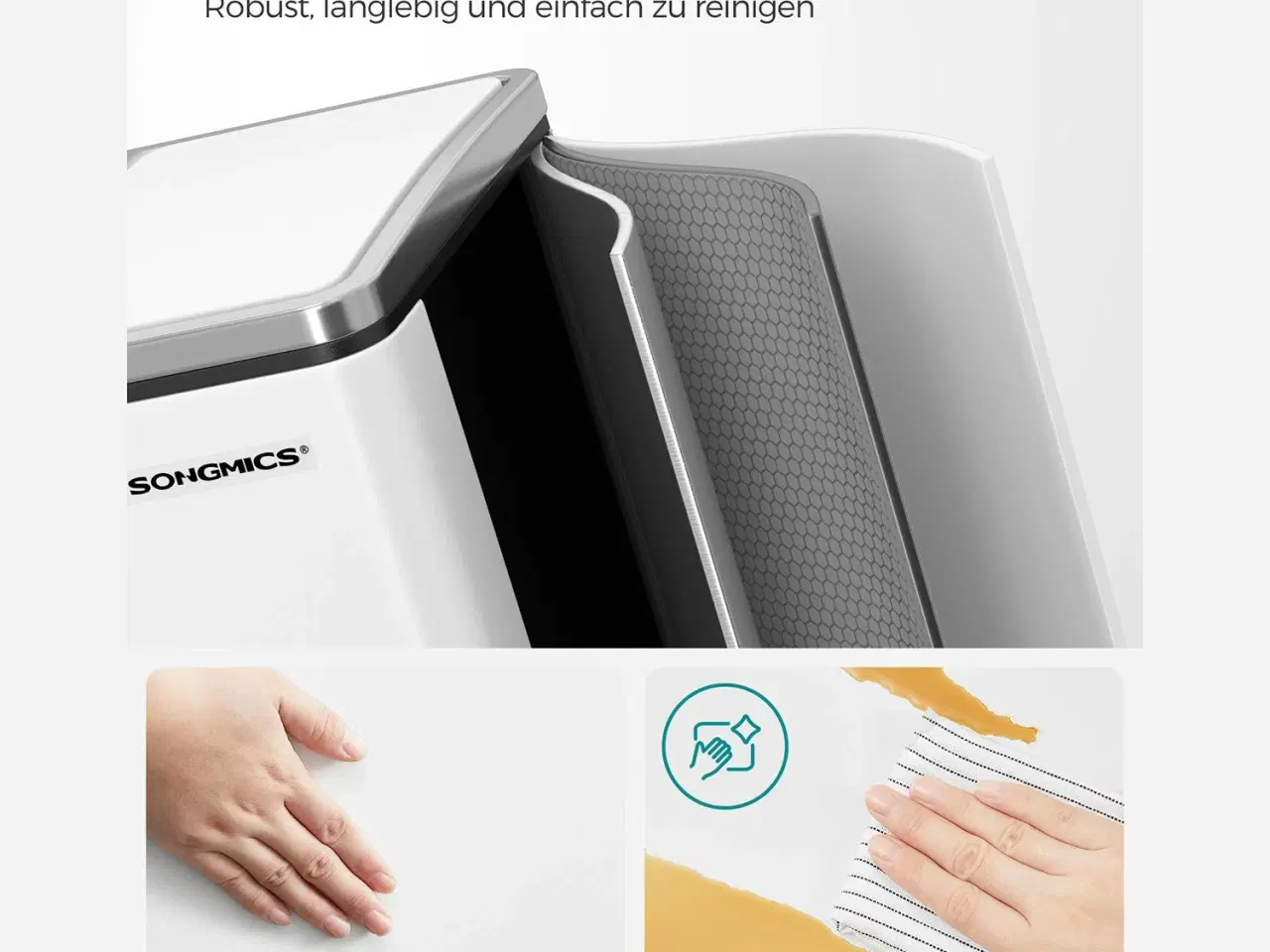 Billede 3 - Skraldespand til affaldssortering 3 x 18 l – SONGMICS pedalspand, hvid