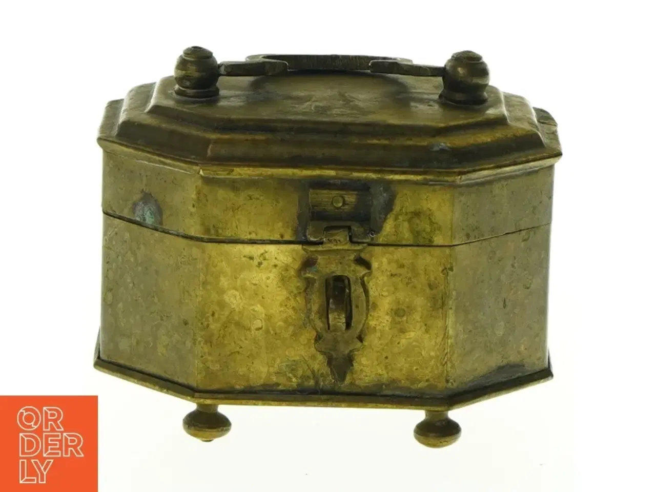 Billede 1 - Antik messing teboks (str. 12 x 9 cm)