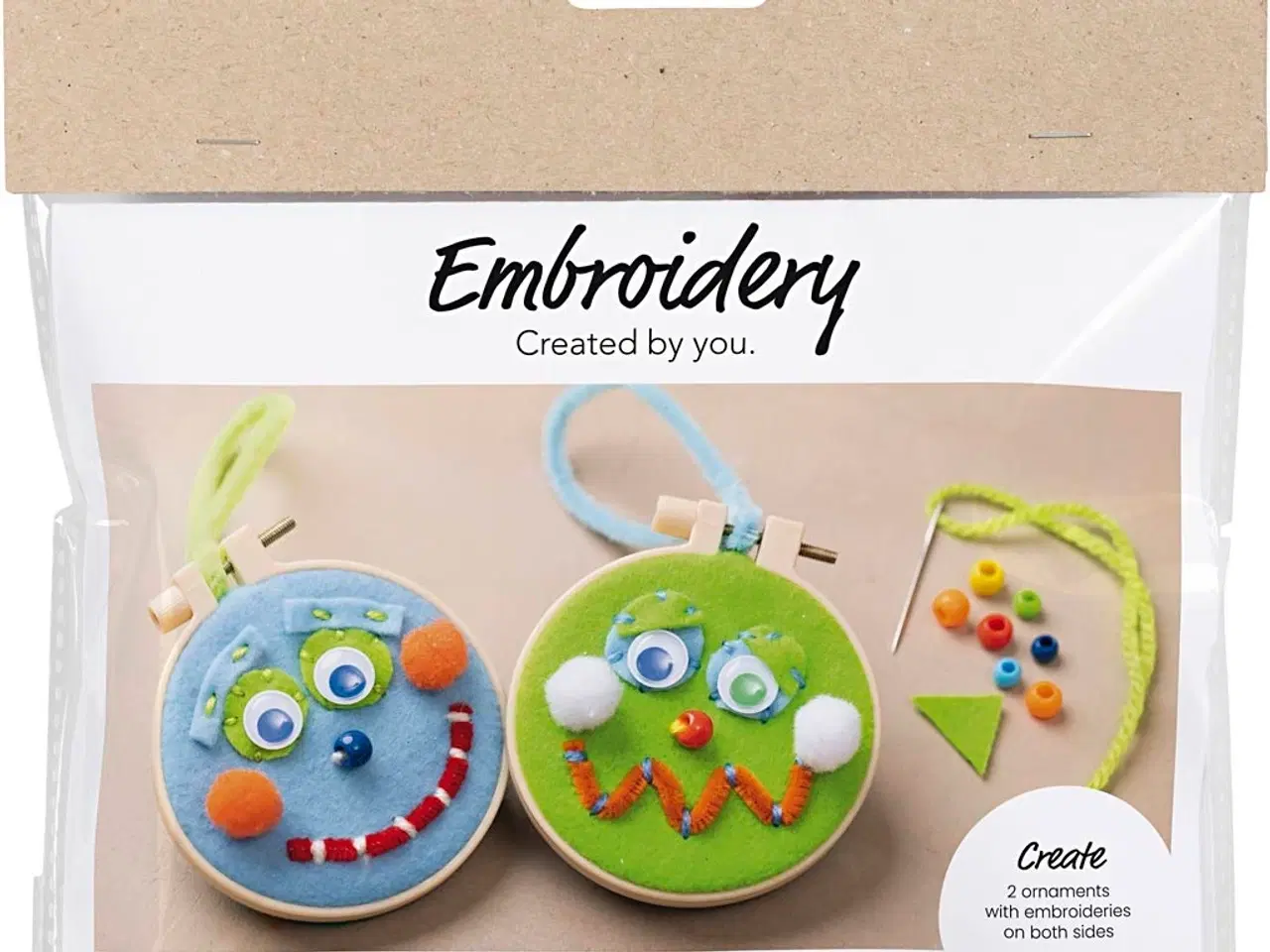 Billede 1 - Mini DIY Kit Broderi, Ansigter, blå, grøn, 1 pk.