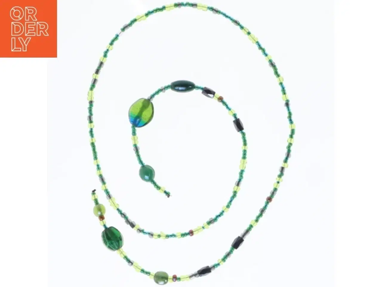 Billede 2 - Glasperler, grønne, lilla, turkis gul nuancer (str. 76 cm)