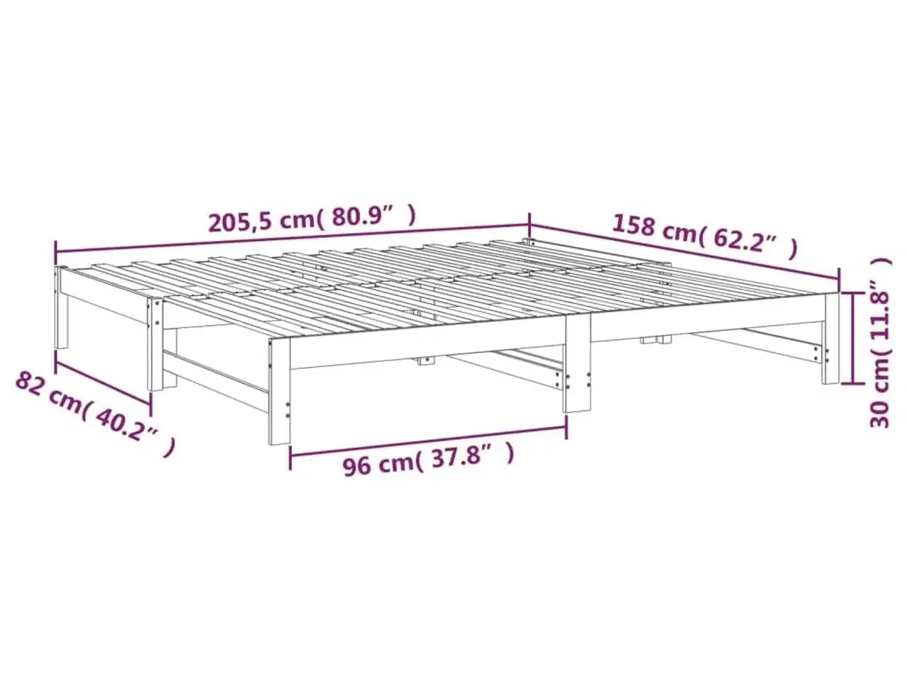 Billede 12 - Daybed med udtræk 2x(80x200) cm massivt fyrretræ