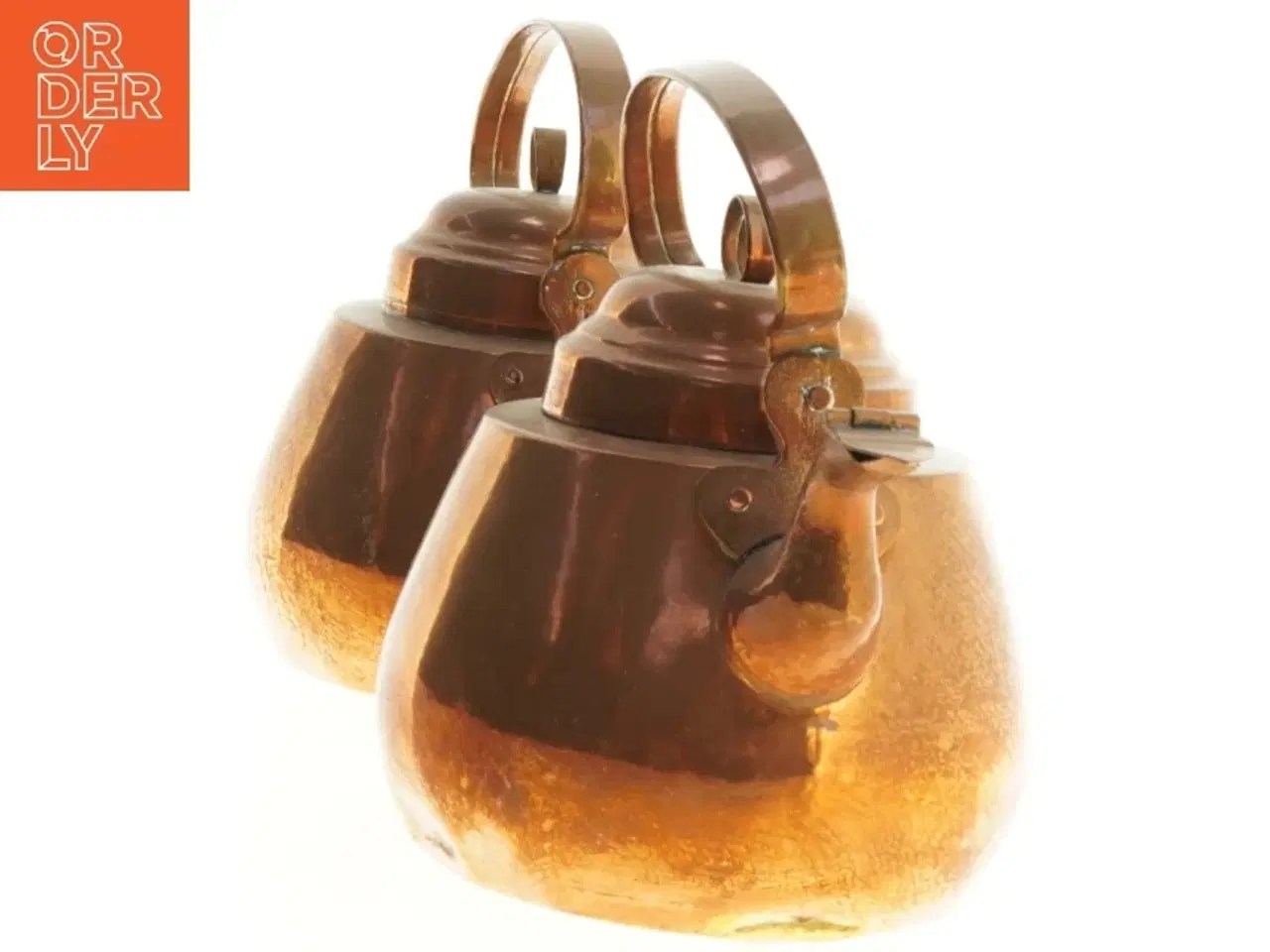 Billede 2 - Antik kobbertekedel, 2 stk (str. 19 x 19 x 15 cm)