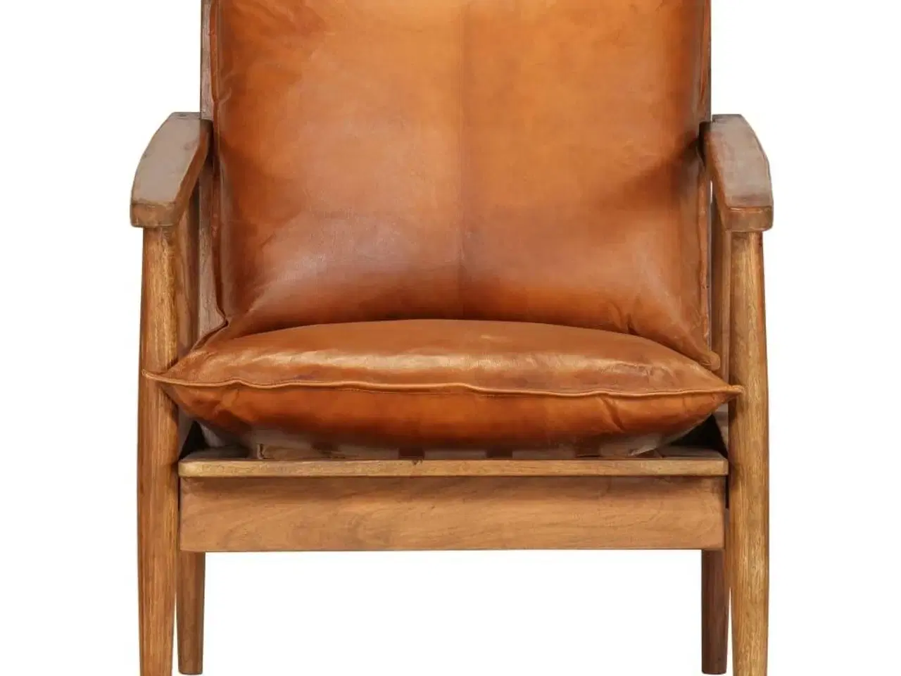 Billede 4 - Lænestol ægte læder med akacietræ brun