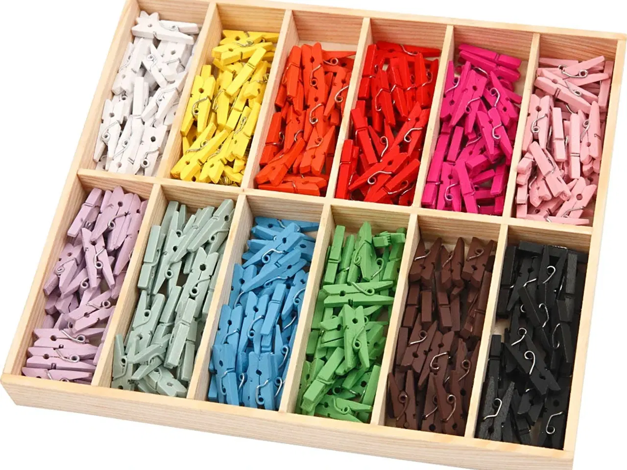 Billede 1 - Farverige minitøjklemmer i træ - 12x24 stk.