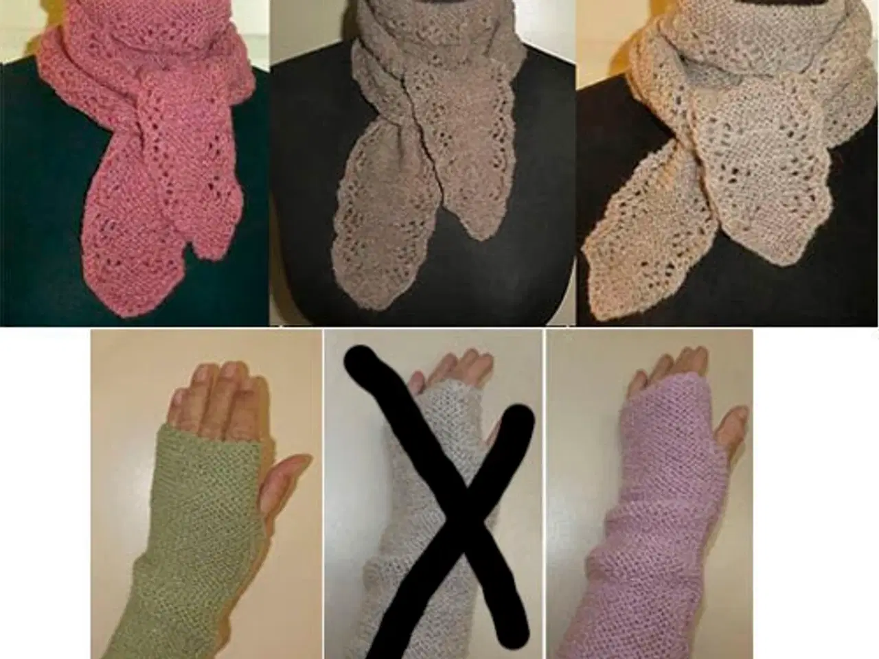 Billede 1 - Håndstrikkede tørklæder og pulsvarmere