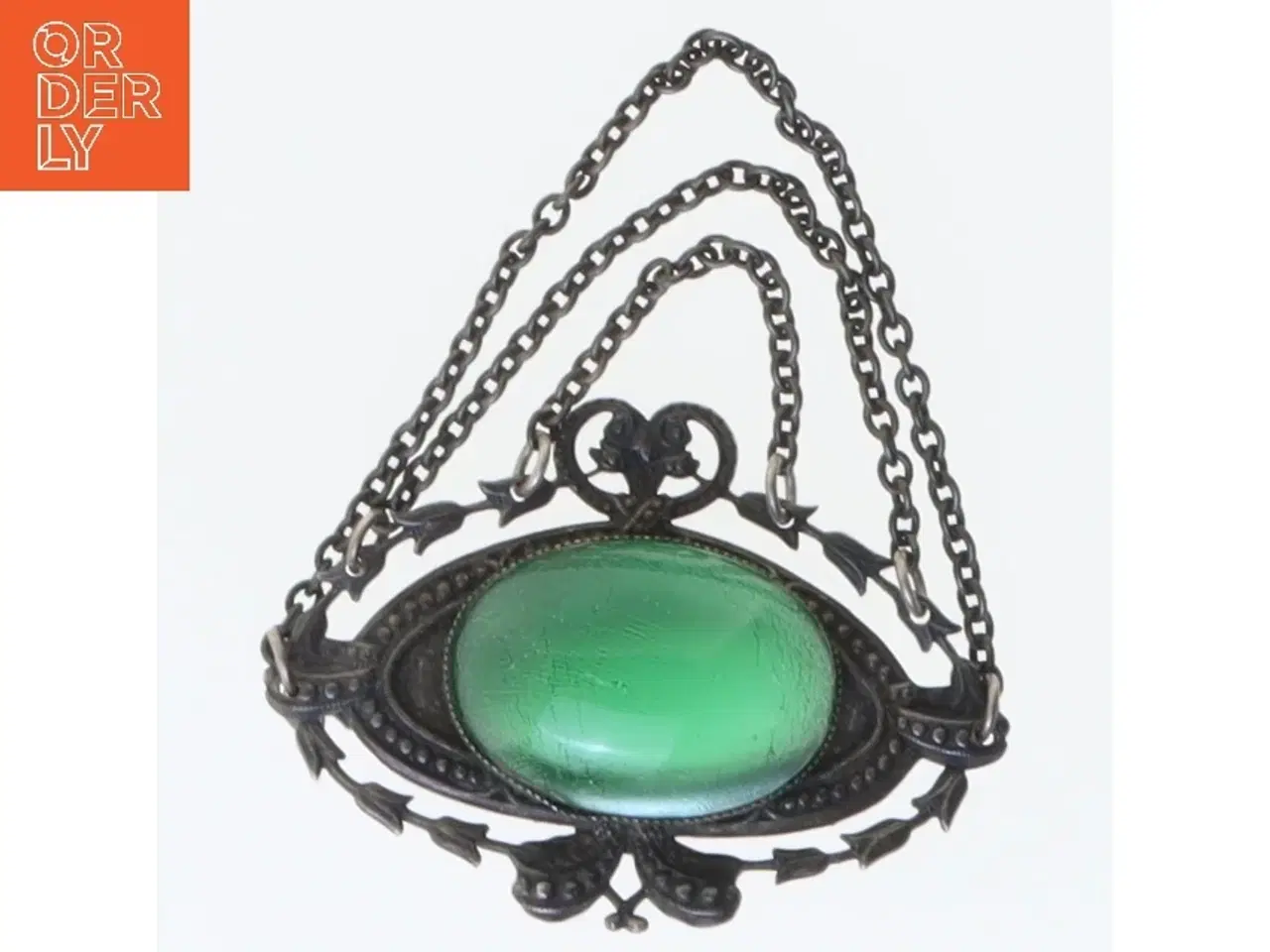 Billede 1 - Vintage broche med grønt glas (str. 5 cm)