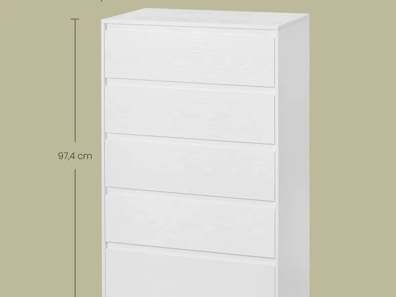 Billede 3 - Kommode med 5 skuffer - slankt opbevaringsmøbel, moderne, snehvid 40 × 60 × 97,4 cm