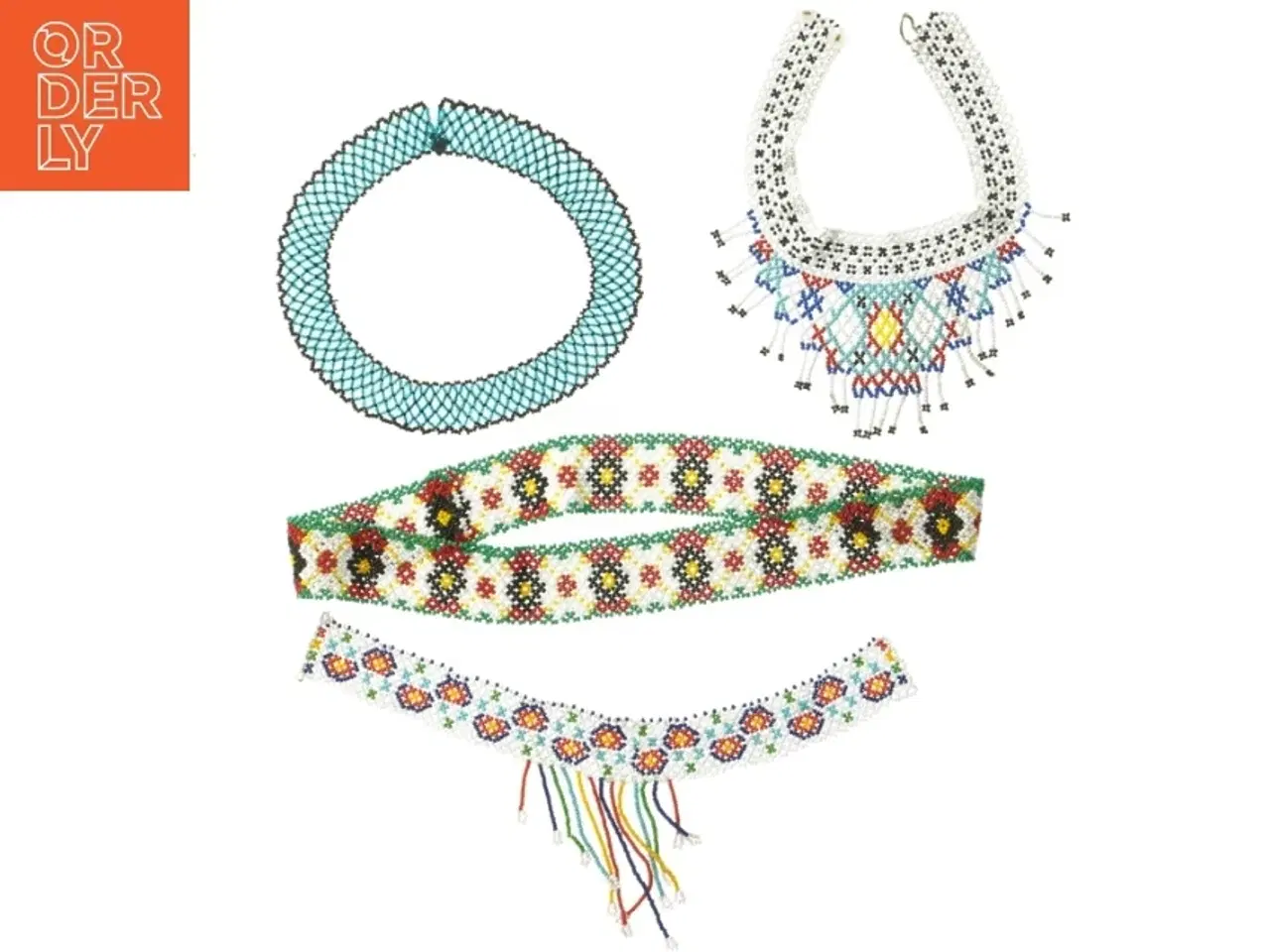 Billede 1 - Fire håndlavede halskæder/kraver af perler (str. 34 cm og 36 cm og 50 cm og 76 cm)