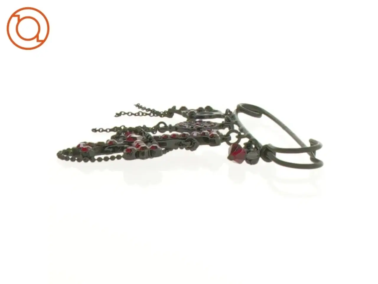 Billede 2 - Broche / sikkerhedsnål med sort og rød simili (str. 7 cm)