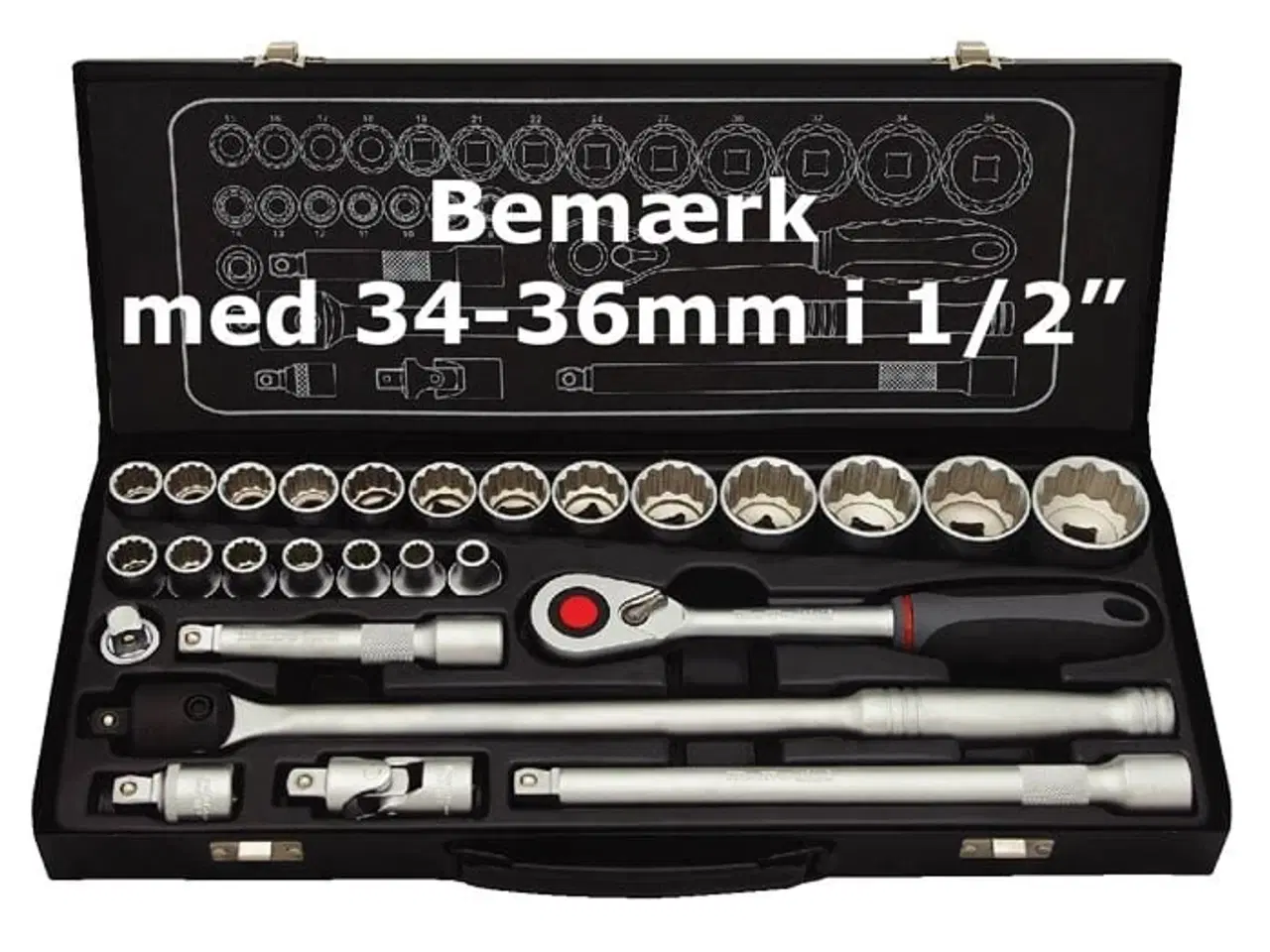 Billede 1 - BATO Topnøglesæt 1/2\" 12kt. 8-36mm. 27 dele.