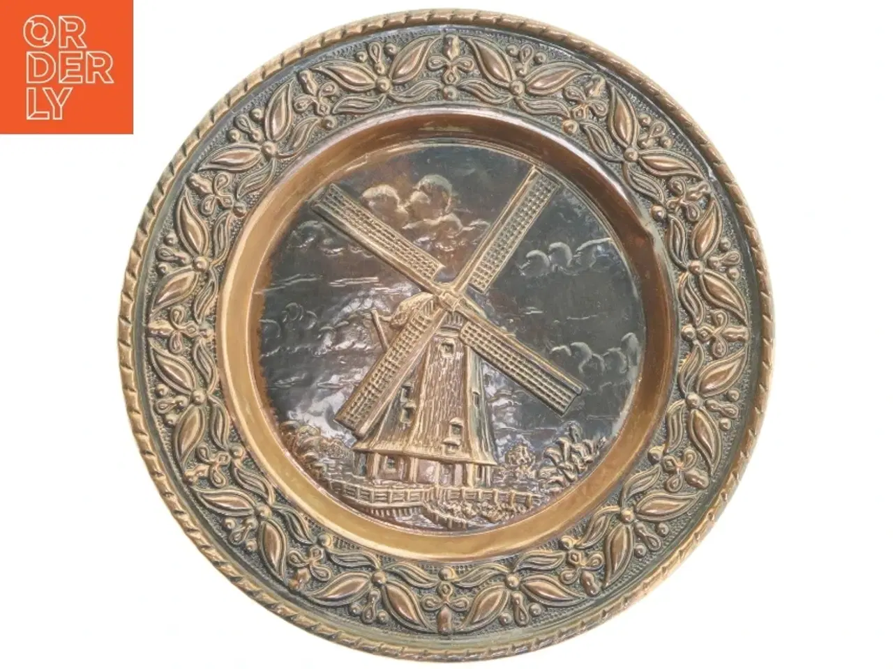 Billede 1 - kobber platte med vindmølle motiv (str. Ø 30x2 cm)