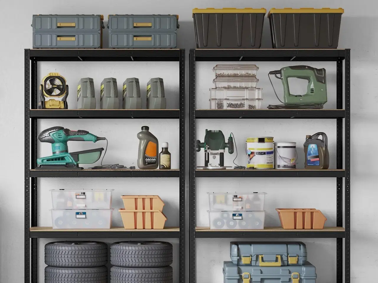 Billede 2 - Reol med 5 hylder stålhylle, 60 × 120 × 200 cm, sort