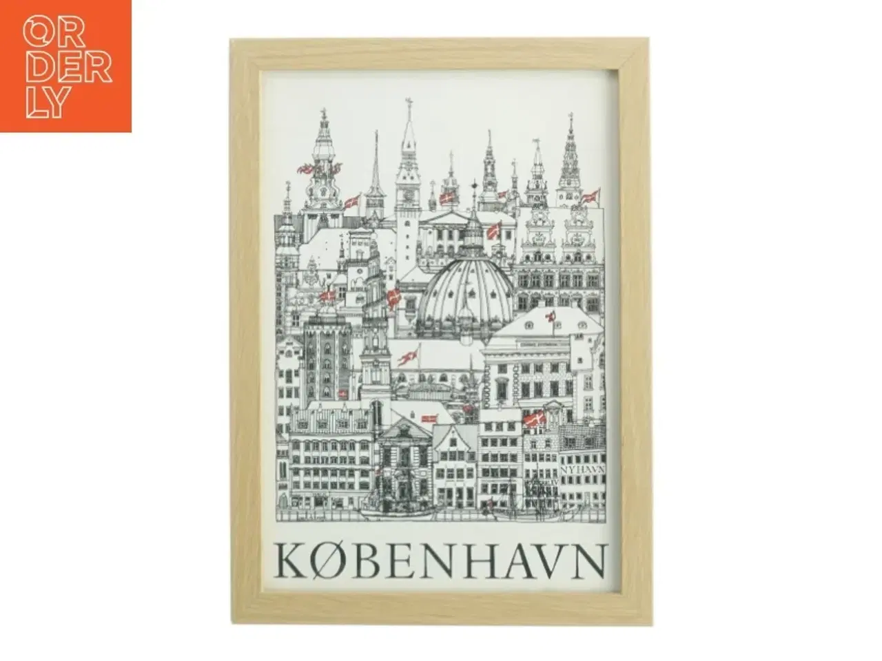 Billede 1 - Indrammet illustration af København (str. 30 x. 21 cm)
