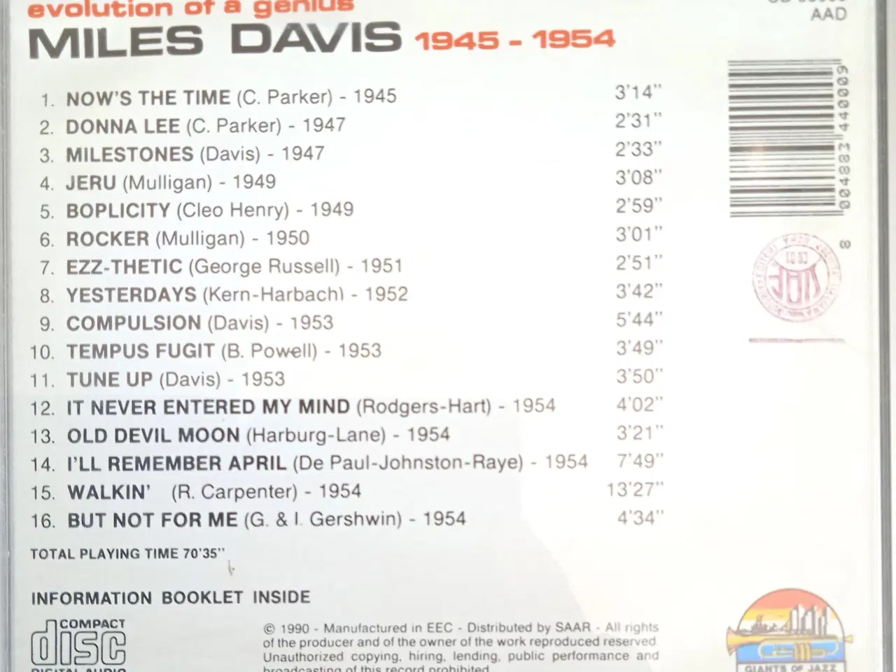Billede 2 - Miles Davis: Evolution of a Genius 1945-1954