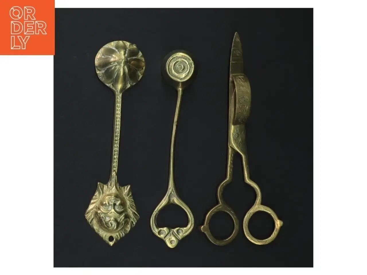 Billede 1 - Antikke messing lys slukkere og saks (str. 16 cm. 3 styk)