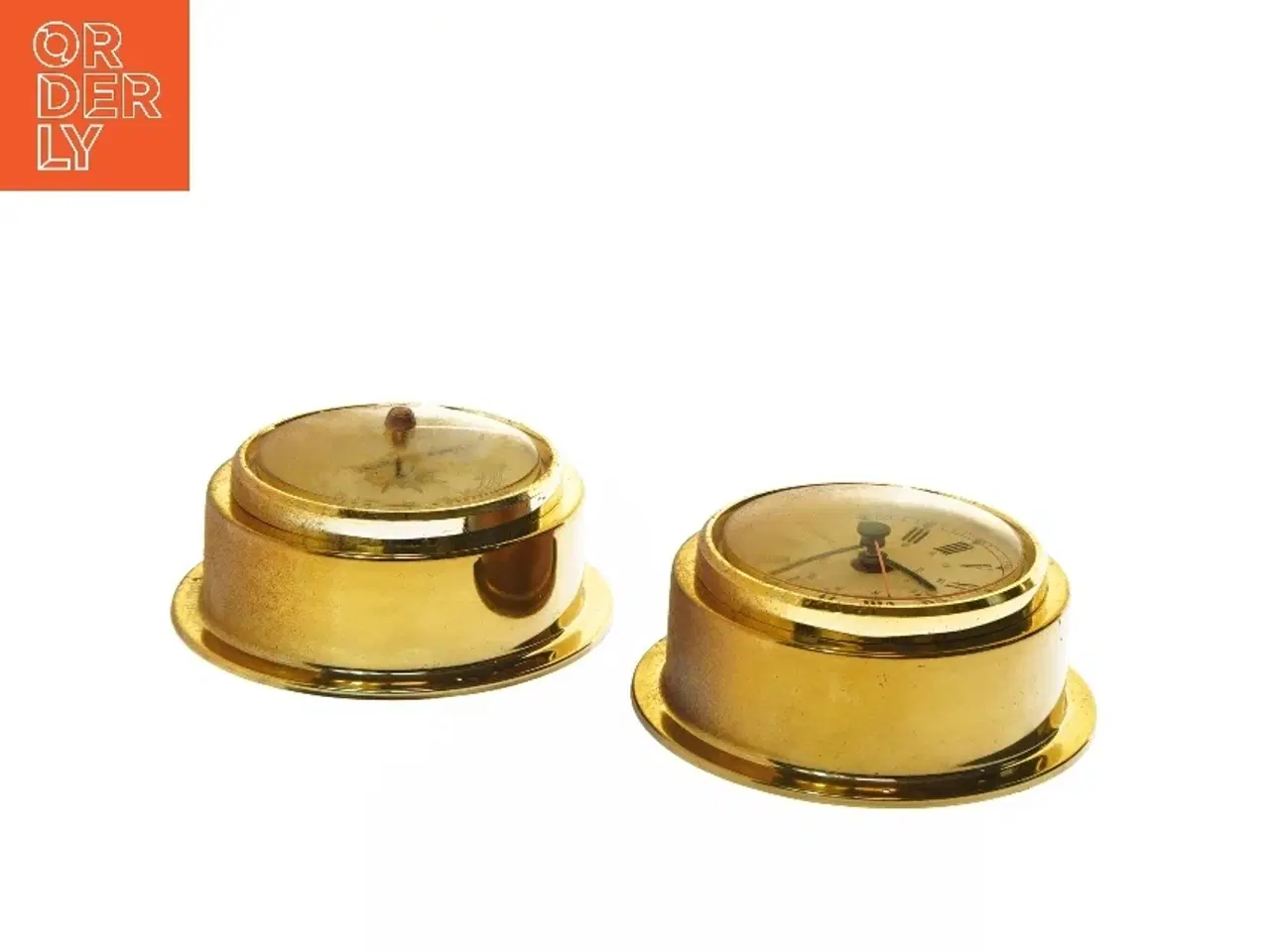 Billede 3 - Messing vægur og barometer (str. Ø 14 cm)