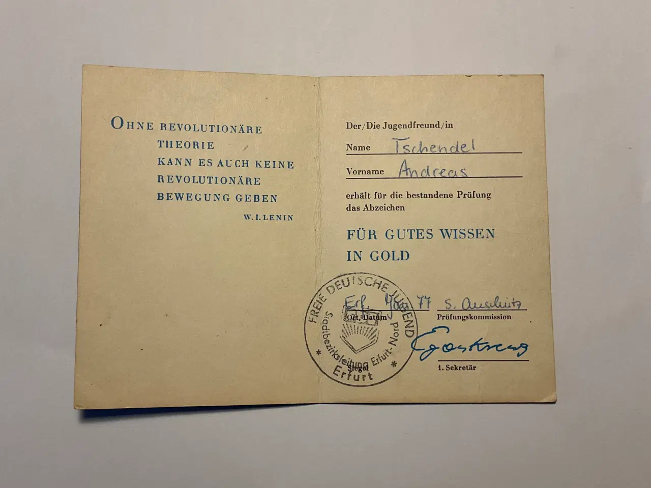 Billede 8 - DDR Personalausweis + Urkunde fra Østtyskland
