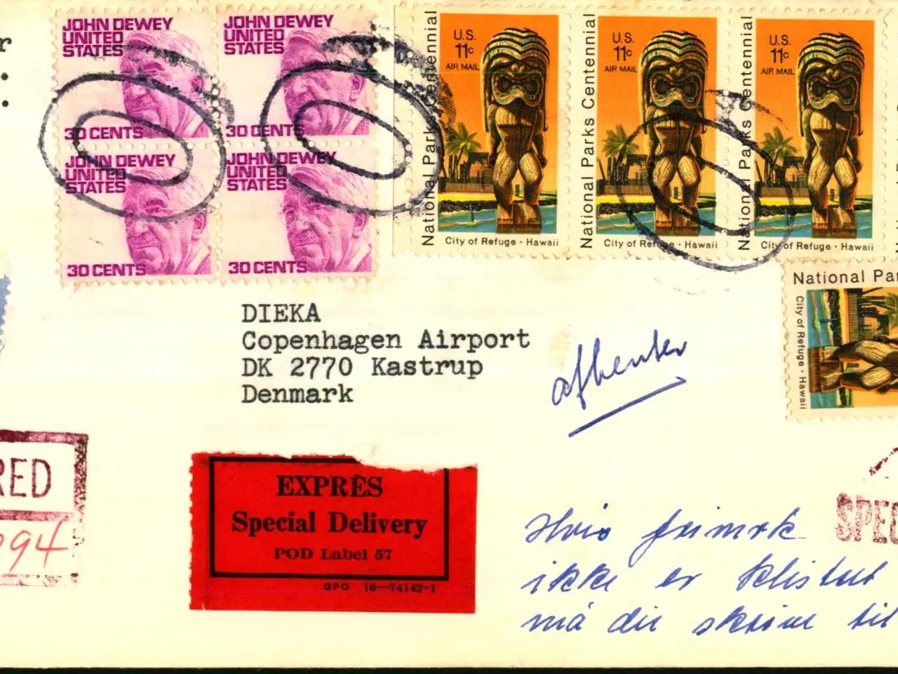 Billede 1 - Luftpost Rekommanderet Expres Brev fra U.S.A. til afhentning København Lufthavn - 7 - 8 - 72