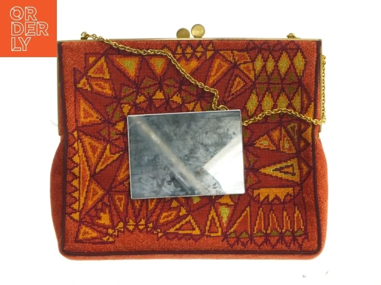 Billede 4 - Broderet håndtaske med kæde (str. 18x16 cm)