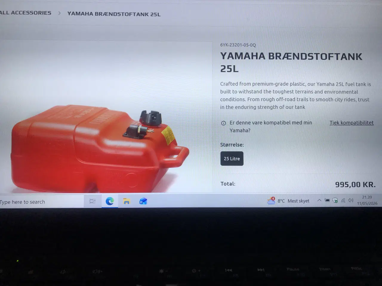 Billede 1 - Yamaha 25L brændstoftank med slange