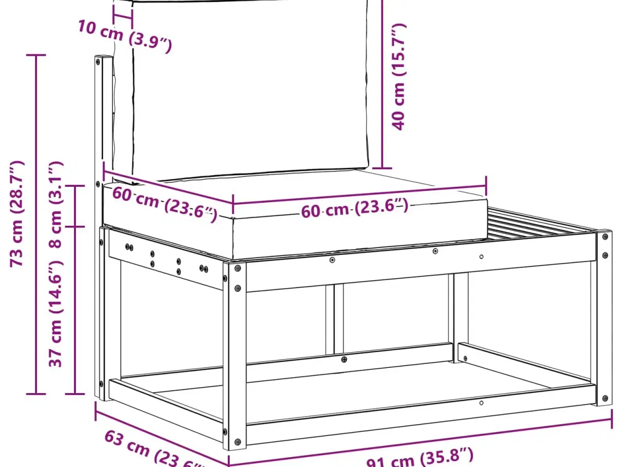 Billede 8 - Udendørs Modulsofa med pude Naturfarvet 91 x 63 x 73 cm