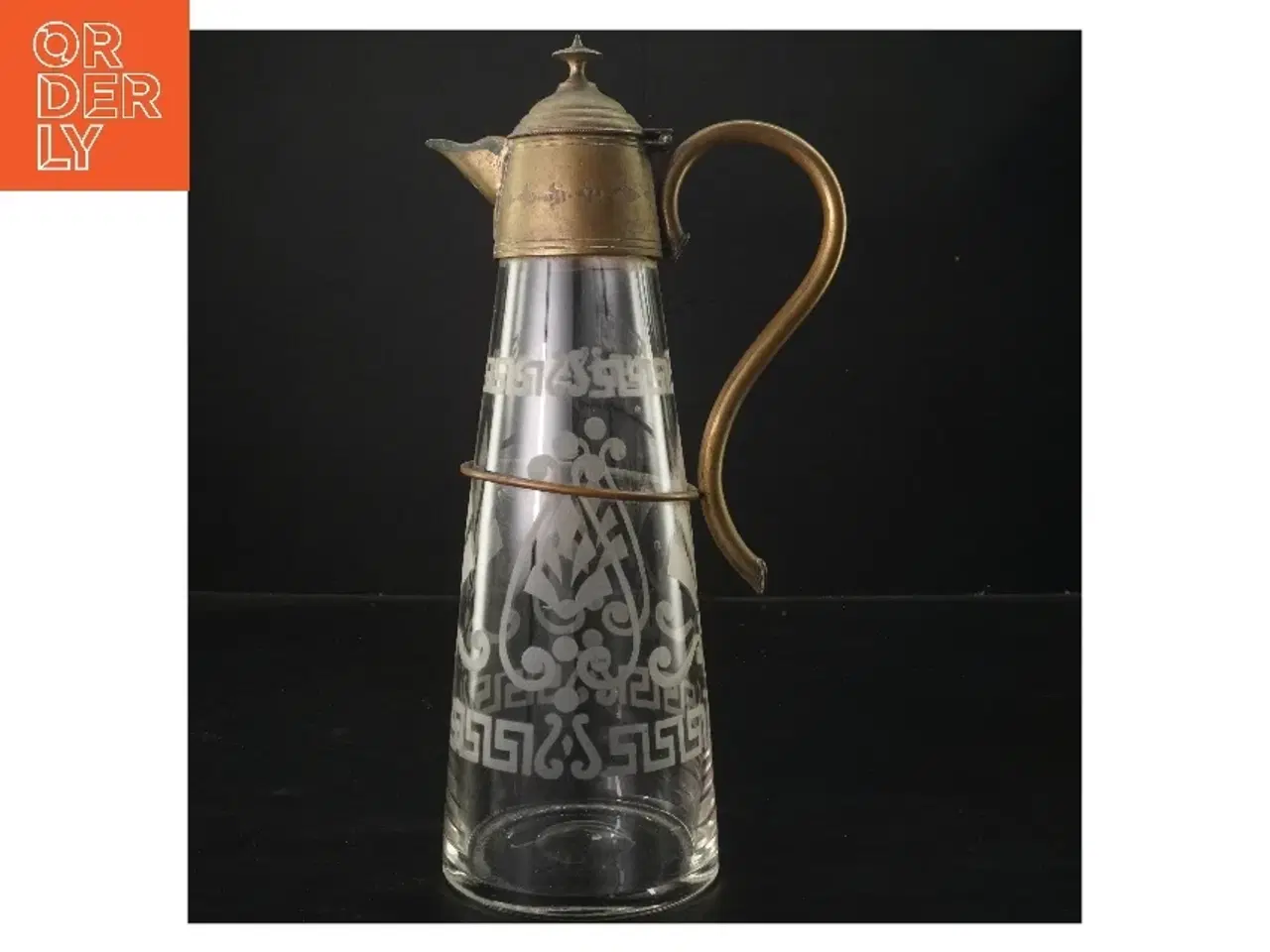 Billede 1 - Antik karaffel i slebet glas og metal (str. 29 cm)