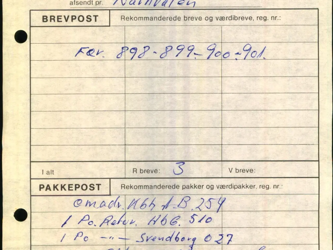Billede 1 - Postliste - afsendt med Narvalen til Godthåb - Næringehavn - Grønlands Postvæsen