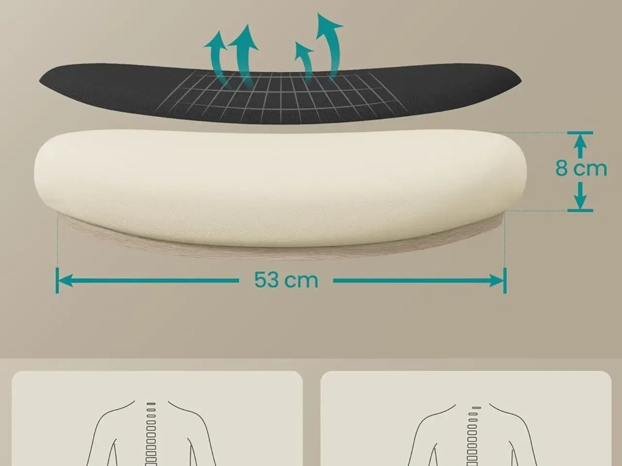 Billede 6 - Kontorstol med armlæn – SONGMICS ergonomisk drejestol med net, justerbar lændestøtte og hovedstøtte, gyngfunktion, 53 cm sæde, blæksort