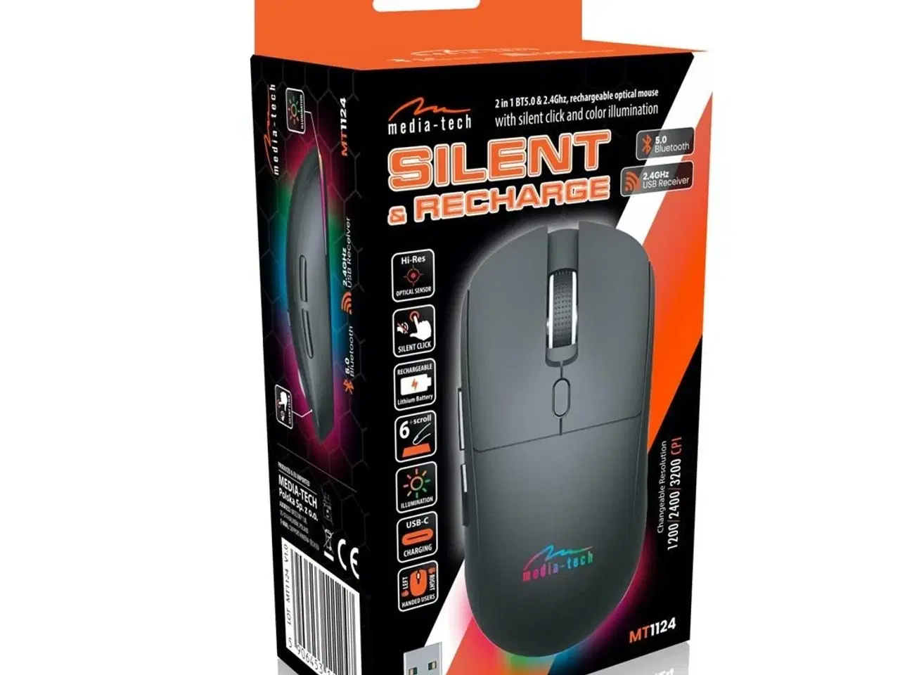 Billede 12 - Trådløs mus 2-i-1 med Bluetooth/RF – Media Tech MT1124, Silent & Genopladelig