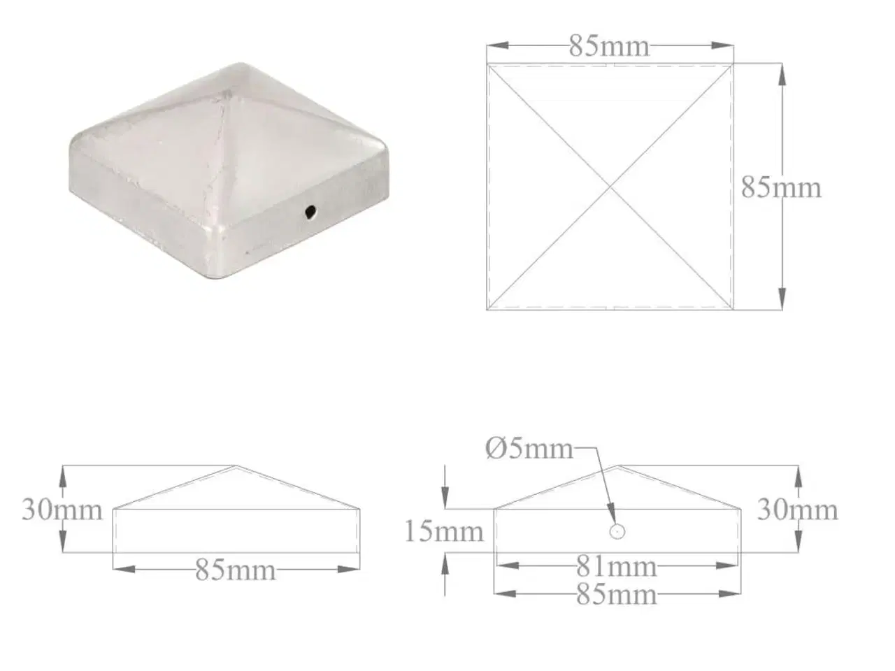 Billede 9 - Pyramideformede stolpehætter 6 stk. 81x81 mm galvaniseret metal