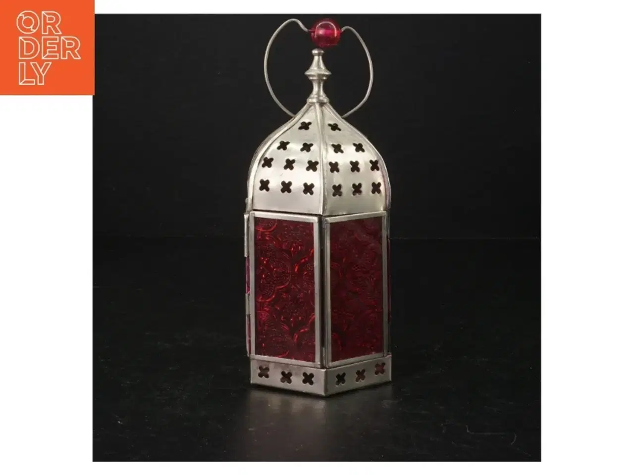 Billede 1 - Metal lanterne med glasdetaljer (str. 19 cm)
