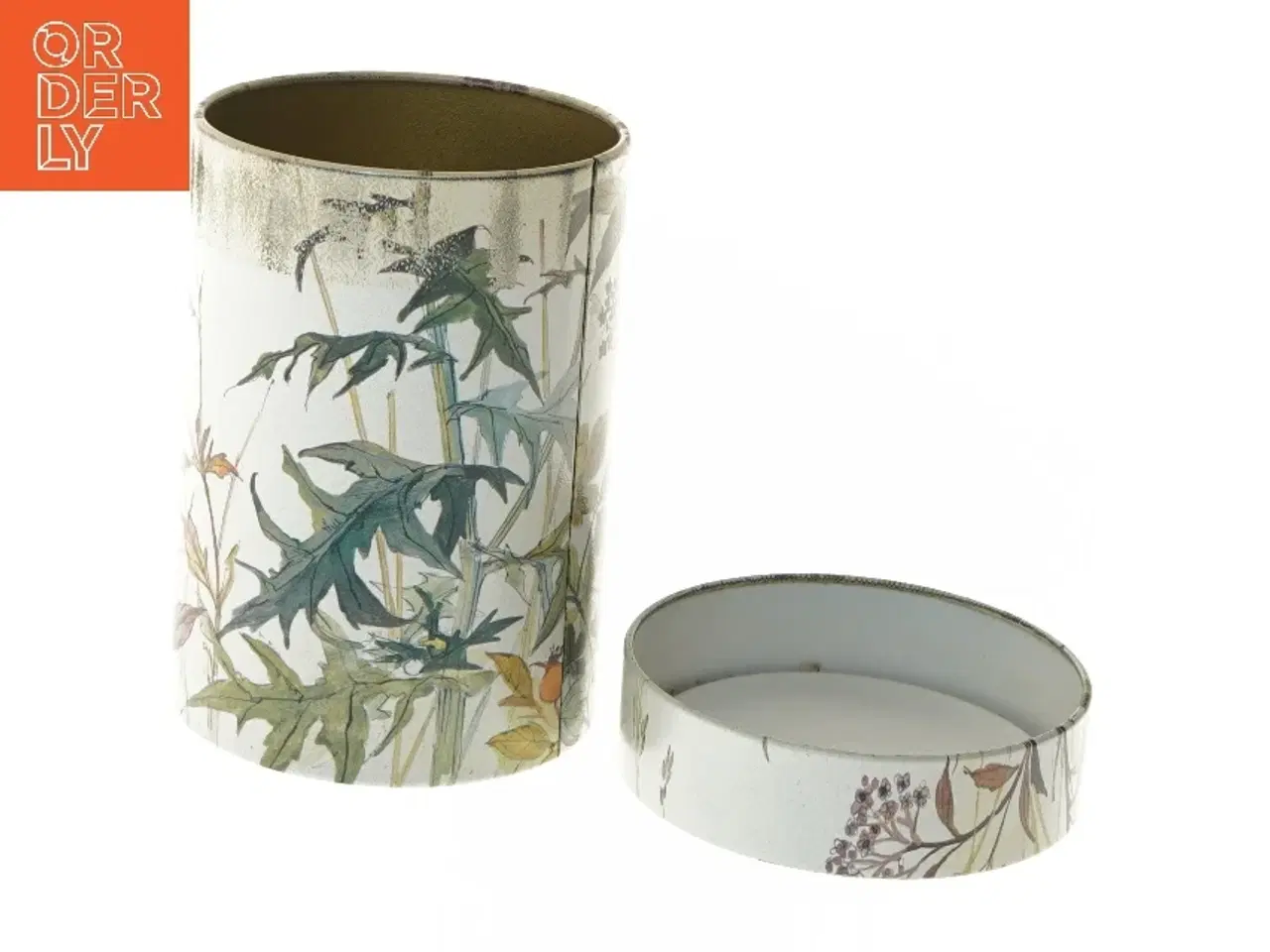 Billede 3 - Vintage metal opbevarings dåse med floralt design (str. Ø 11 cm længde 15,5 cm)