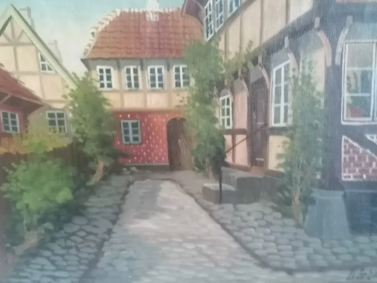 Billede 7 - Oliemaleri af L. Johansen fra Faaborg - motiv Gård