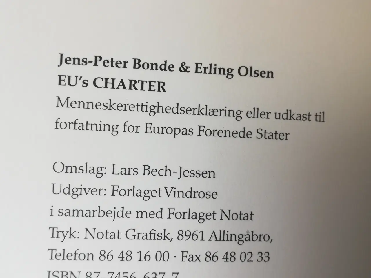 Billede 2 - EU'S CHARTER, af Jens-Peter Bonde og Erling Olsen 