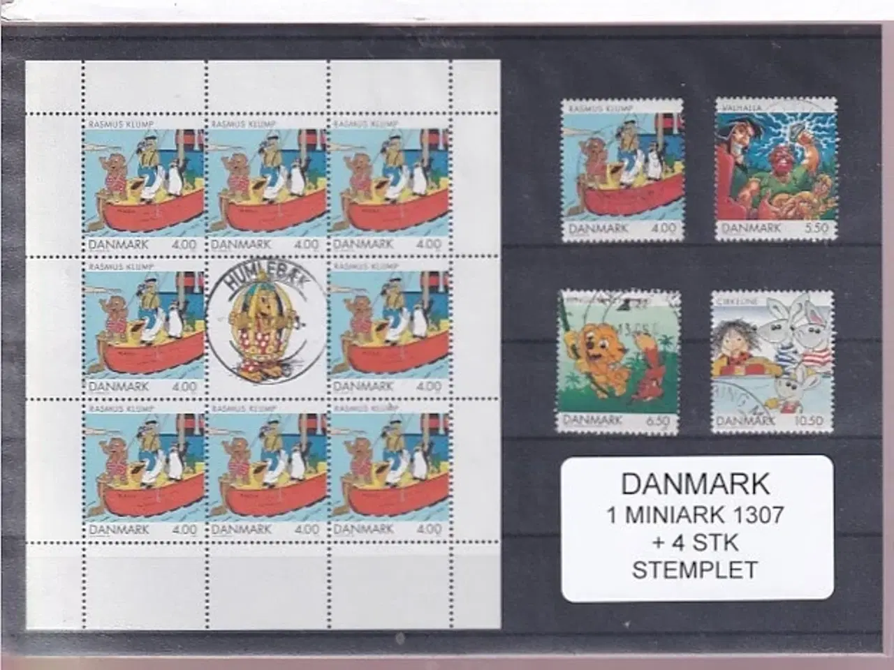Billede 1 - Danmark - Miniark 1307 + enkeltmærker - Stemplet