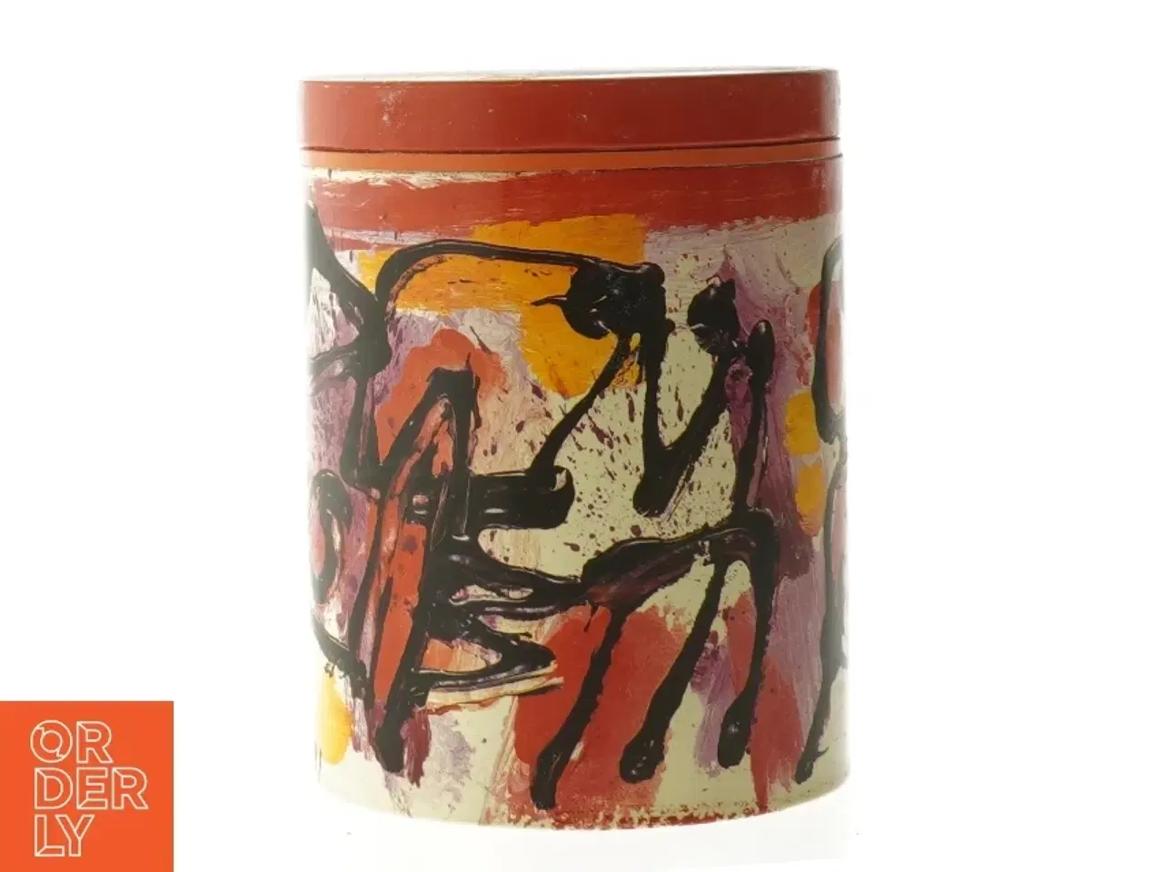 Billede 3 - Dekorativ dåse med abstrakt design fra Irma (str. Ø. 11,5. cm. længde. 15 cm)