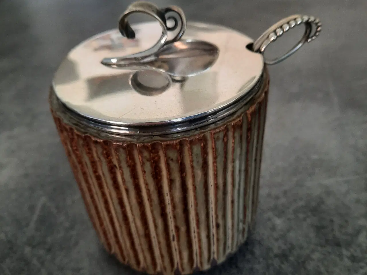 Billede 1 - Keramik Arne Bang marmeladekrukke sølvlåg sølvske